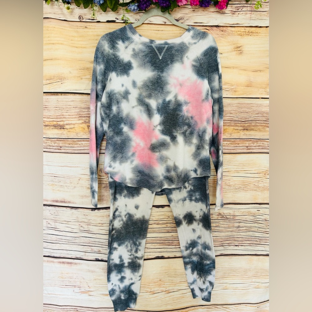 Theo & Spence Women’s Tie Dye Brushed Long Sleeve Pajama 2pc Set Size S